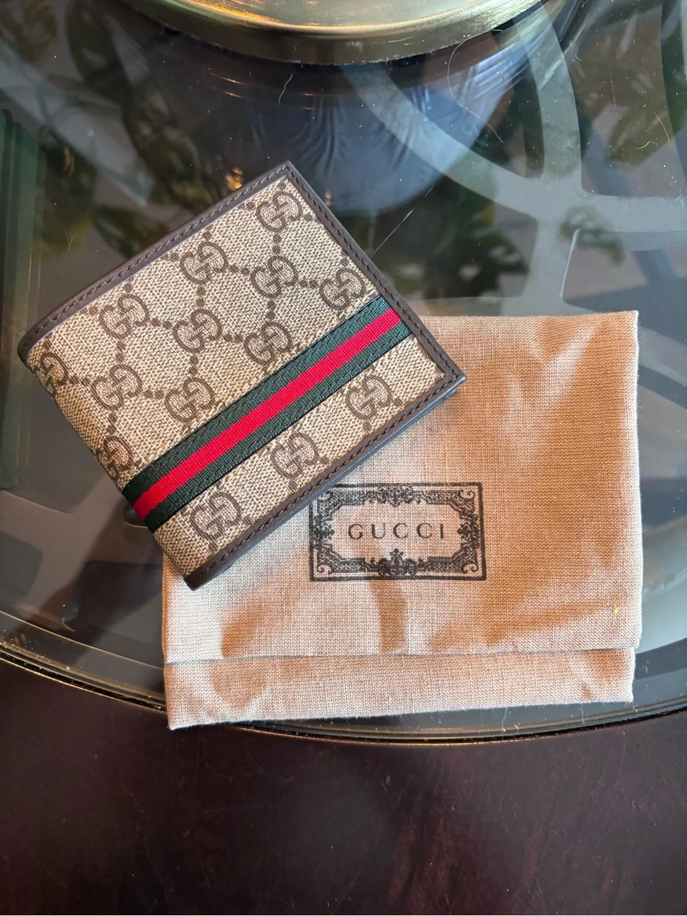Beige GG Supreme Money Clip with Green and Red Web Stripe